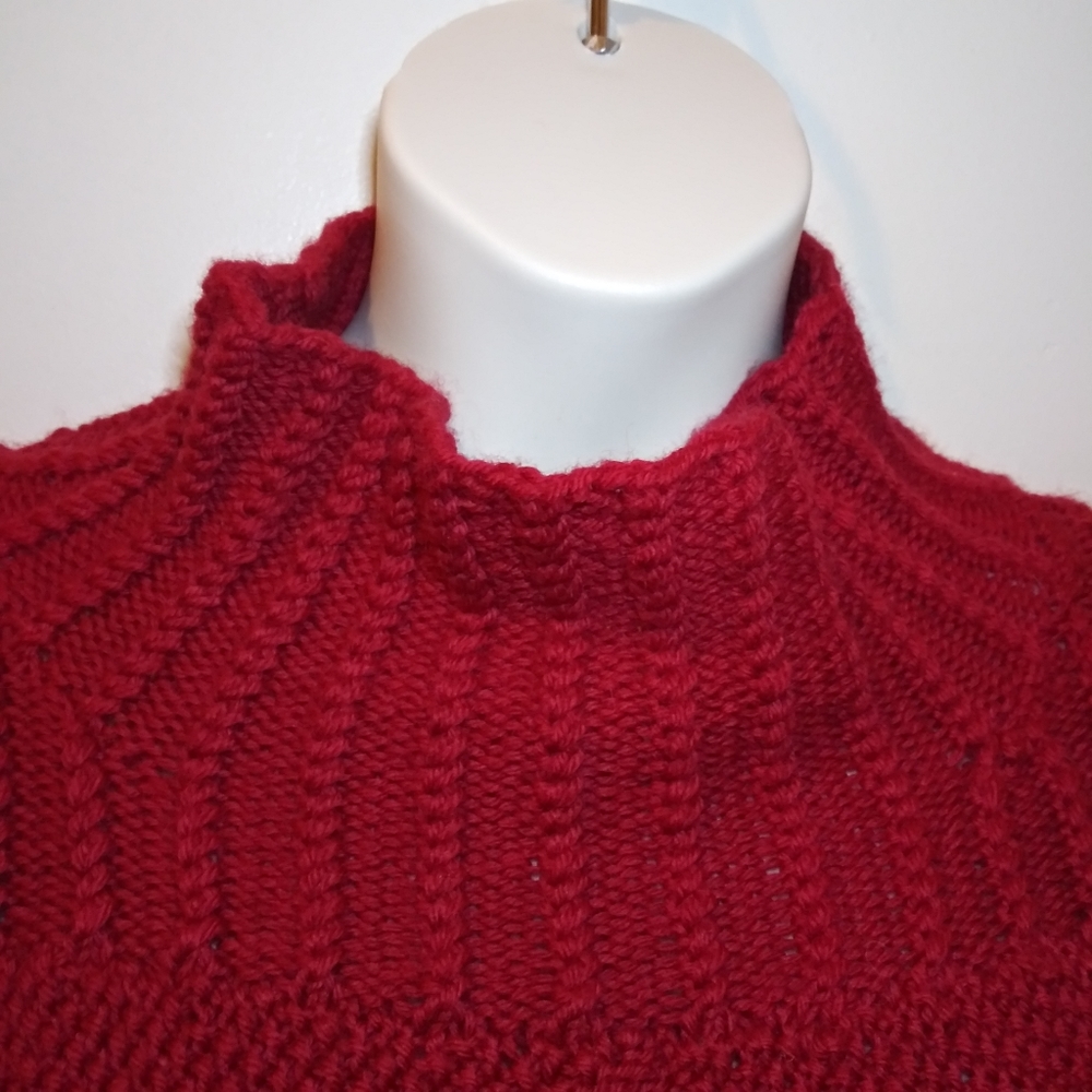 3/$18 Vintage Cottagecore Style Handknit Red Multi-Patterned Wool Sweater - Picture 9 of 13